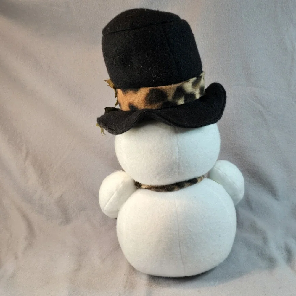 2 Snowman Couple Plushies W/ Leopard Print Scarf Hat Gloves Christmas Winter